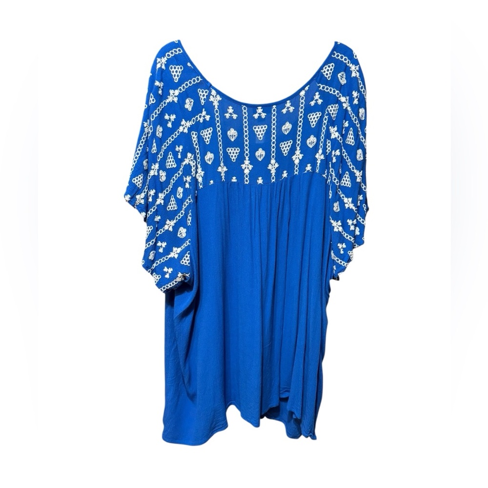Torrid Blouse Crinkle Gauze Blue Embroidered Flutter Sleeve Plus Sz 6X - Picture 4 of 9